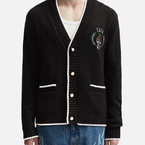 Black V-Neck Cardigan Sweater